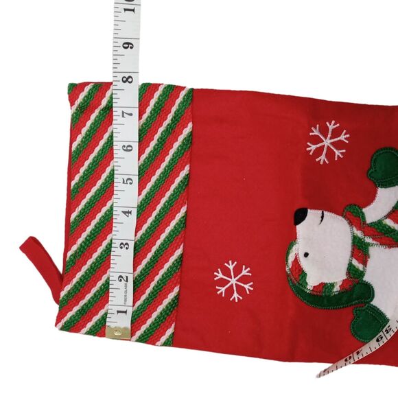 Whimsical Polar Bear Christmas Stocking Red Green White Snowflakes Holiday Decor - Picture 8 of 10